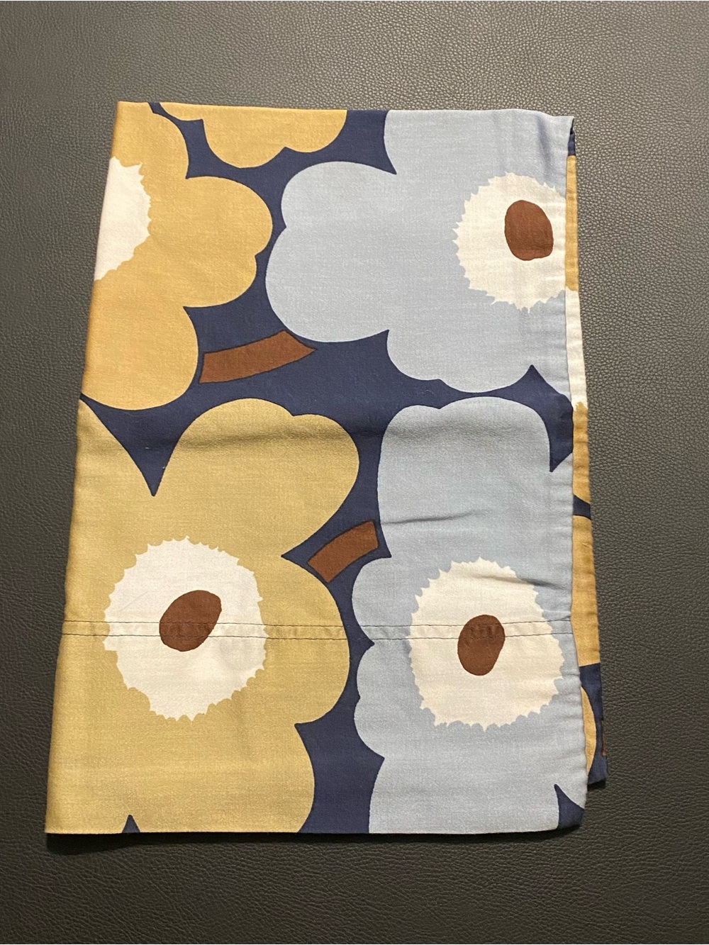 Marimekko Unikko Pillow Case - Navy with Beige & Light Blue Floral Print